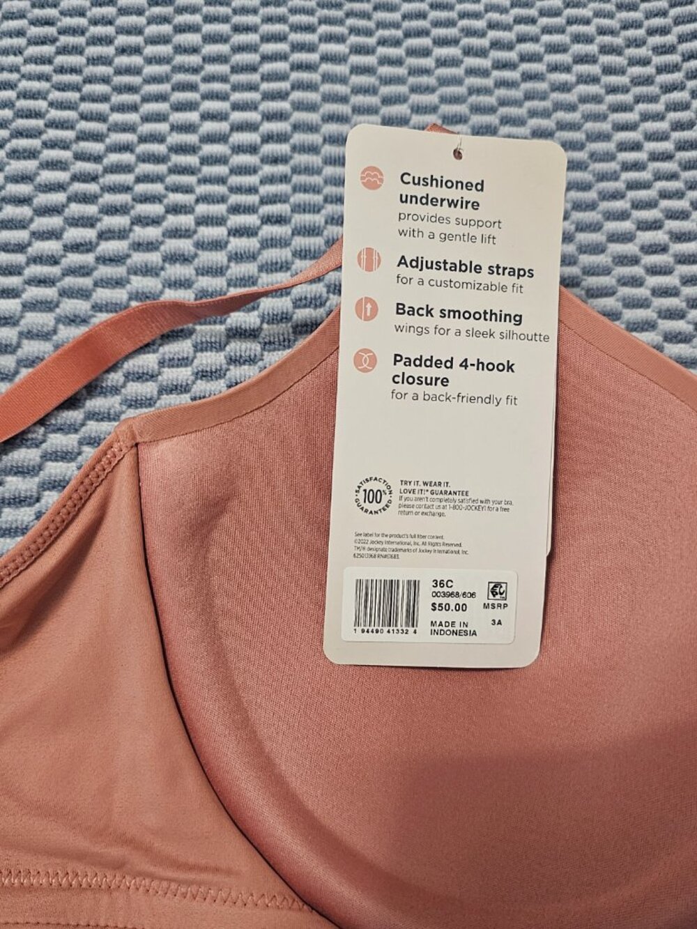 Jockey Cushion Microfiber Coral Underwire Bra - Size 36C NEW - Picture 5 of 6